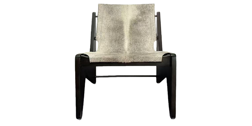 Luxury Wabi-Sabi Solid Wood Saddle Leather Sling Lounge Chair.1