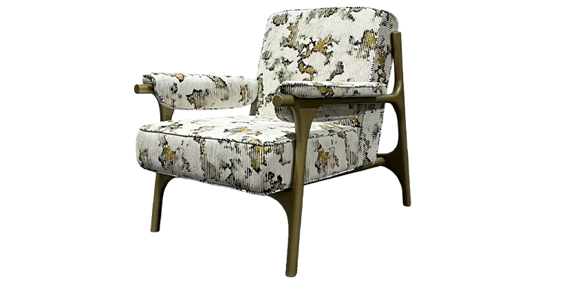 Modern Luxury Champagne Metal Frame Textured Fabric Lounge Chair.1